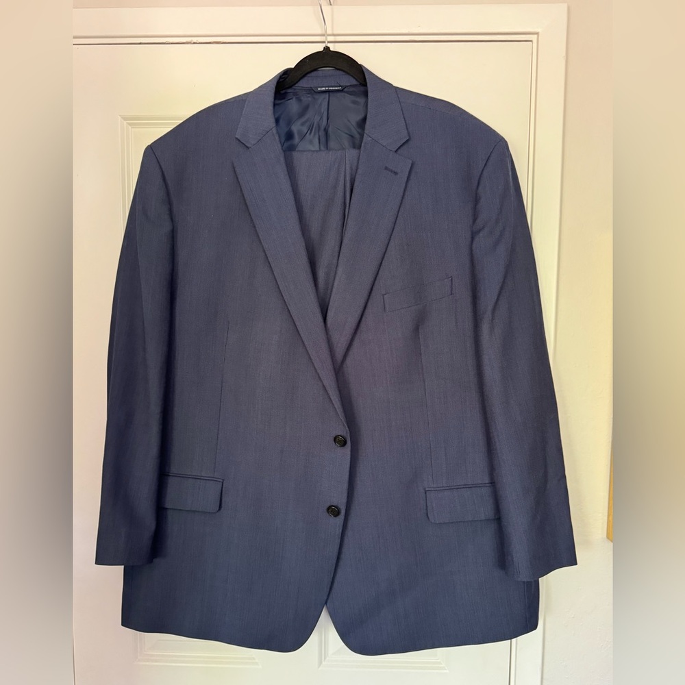 Ralph Lauren blue suit — like new. Pant size 52R, Jacket size 52L.
